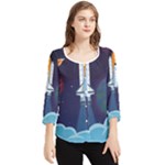 Spaceship Milkyway Galaxy Chiffon Quarter Sleeve Blouse