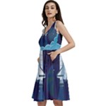 Spaceship Milkyway Galaxy Sleeveless V-Neck Skater Dress with Pockets