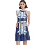 Spaceship Milkyway Galaxy Cocktail Party Halter Sleeveless Dress With Pockets