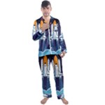 Spaceship Milkyway Galaxy Men s Long Sleeve Satin Pajamas Set