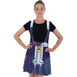 Spaceship Milkyway Galaxy Velvet Suspender Skater Skirt