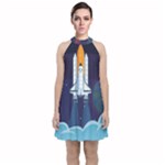 Spaceship Milkyway Galaxy Velvet Halter Neckline Dress 