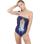 Spaceship Milkyway Galaxy Frilly One Shoulder Swimsuit