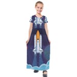 Spaceship Milkyway Galaxy Kids  Short Sleeve Maxi Dress