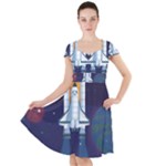 Spaceship Milkyway Galaxy Cap Sleeve Midi Dress