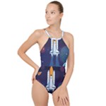 Spaceship Milkyway Galaxy High Neck One Piece Swimsuit
