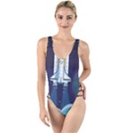 Spaceship Milkyway Galaxy High Leg Strappy Swimsuit
