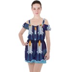 Spaceship Milkyway Galaxy Ruffle Cut Out Chiffon Playsuit