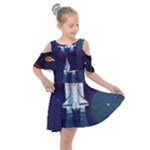 Spaceship Milkyway Galaxy Kids  Shoulder Cutout Chiffon Dress