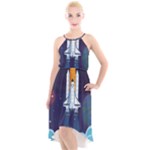 Spaceship Milkyway Galaxy High-Low Halter Chiffon Dress 