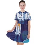 Spaceship Milkyway Galaxy Short Sleeve Shoulder Cut Out Dress 