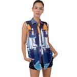 Spaceship Milkyway Galaxy Sleeveless Chiffon Button Shirt