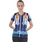 Spaceship Milkyway Galaxy Short Sleeve Zip Up Jacket