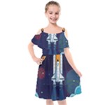 Spaceship Milkyway Galaxy Kids  Cut Out Shoulders Chiffon Dress
