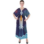 Spaceship Milkyway Galaxy V-Neck Boho Style Maxi Dress