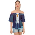 Spaceship Milkyway Galaxy Off Shoulder Short Sleeve Top
