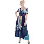 Spaceship Milkyway Galaxy Button Up Short Sleeve Maxi Dress