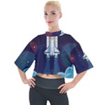 Spaceship Milkyway Galaxy Mock Neck T-Shirt