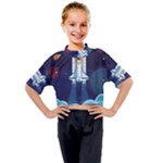 Spaceship Milkyway Galaxy Kids Mock Neck T-Shirt