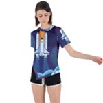 Spaceship Milkyway Galaxy Asymmetrical Short Sleeve Sports T-Shirt
