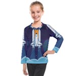 Spaceship Milkyway Galaxy Kids  Long Mesh T-Shirt