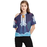 Spaceship Milkyway Galaxy One Shoulder Cut Out T-Shirt