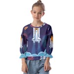 Spaceship Milkyway Galaxy Kids  Cuff Sleeve Top