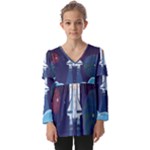 Spaceship Milkyway Galaxy Kids  V Neck Casual Top