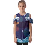 Spaceship Milkyway Galaxy Fold Over Open Sleeve Top