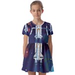 Spaceship Milkyway Galaxy Kids  Short Sleeve Pinafore Style Dress