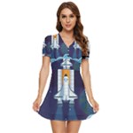 Spaceship Milkyway Galaxy V-Neck High Waist Chiffon Mini Dress