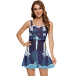 Spaceship Milkyway Galaxy Ruffle Edge Bra Cup Chiffon Mini Dress