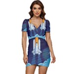 Spaceship Milkyway Galaxy Low Cut Cap Sleeve Mini Dress
