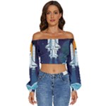 Spaceship Milkyway Galaxy Long Sleeve Crinkled Weave Crop Top