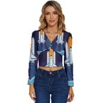 Spaceship Milkyway Galaxy Long Sleeve V-Neck Top