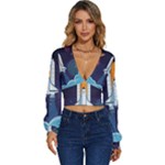 Spaceship Milkyway Galaxy Long Sleeve Deep-V Velour Top