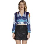 Spaceship Milkyway Galaxy Long Sleeve Tie Back Satin Wrap Top