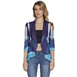 Spaceship Milkyway Galaxy Women s 3/4 Sleeve Ruffle Edge Open Front Jacket