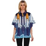 Spaceship Milkyway Galaxy Women s Batwing Button Up Shirt