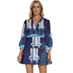 Spaceship Milkyway Galaxy V-Neck Placket Mini Dress