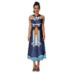 Spaceship Milkyway Galaxy Sleeveless Cross Front Cocktail Midi Chiffon Dress