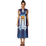 Spaceship Milkyway Galaxy Sleeveless Round Neck Midi Dress