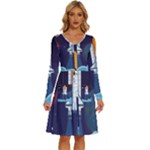 Spaceship Milkyway Galaxy Long Sleeve Dress With Pocket