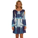 Spaceship Milkyway Galaxy Long Sleeve Wide Neck Velvet Dress