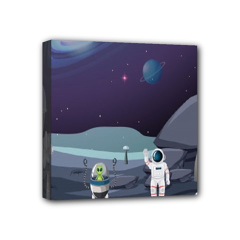 Alien Astronaut Scene Mini Canvas 4  x 4  (Stretched) from ArtsNow.com