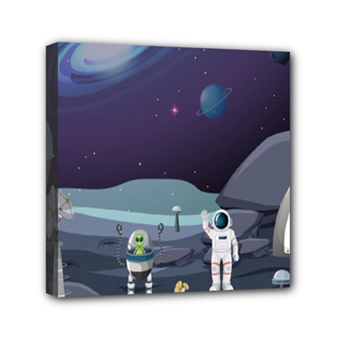 Alien Astronaut Scene Mini Canvas 6  x 6  (Stretched) from ArtsNow.com