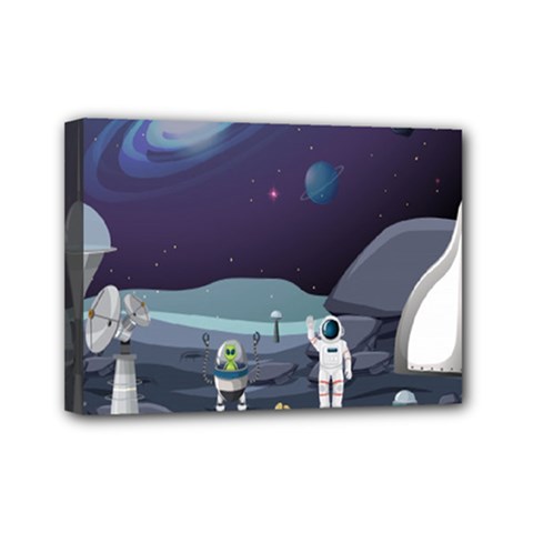 Alien Astronaut Scene Mini Canvas 7  x 5  (Stretched) from ArtsNow.com