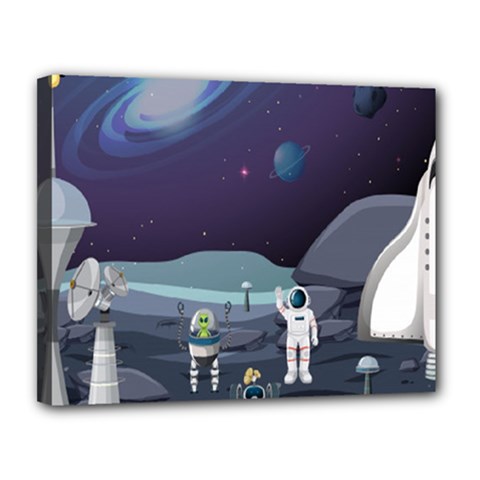 Alien Astronaut Scene Canvas 14  x 11  (Stretched) from ArtsNow.com