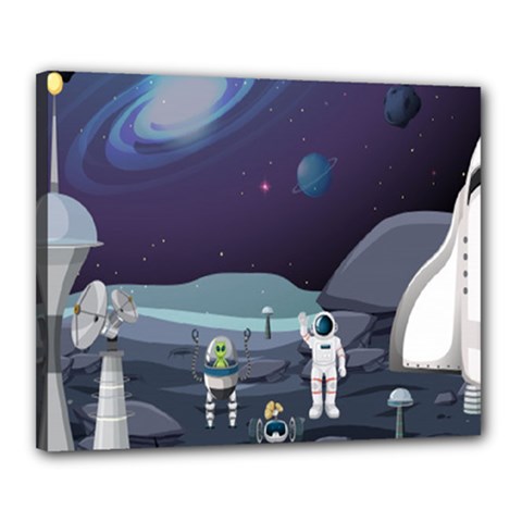 Alien Astronaut Scene Canvas 20  x 16  (Stretched) from ArtsNow.com