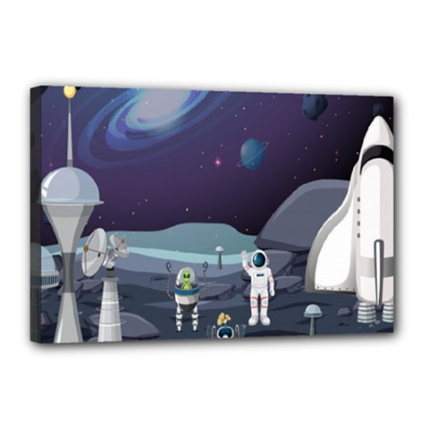 Alien Astronaut Scene Canvas 18  x 12  (Stretched) from ArtsNow.com
